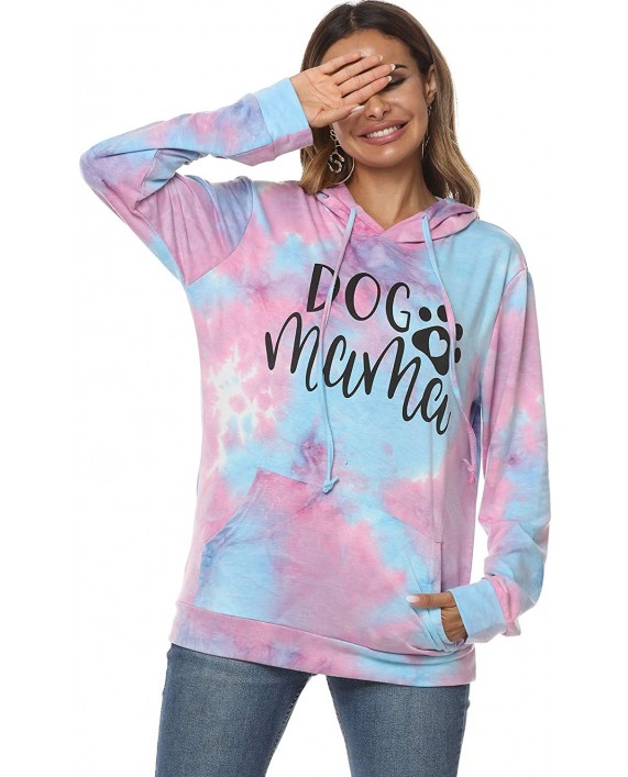 LOTUCY Dog Mama Letter Print Sweatshirt Women Dog Mom Cute Hooded Sweater Tie-dye lightweight Long Sleeve pocket Tee Top at Women’s Clothing store