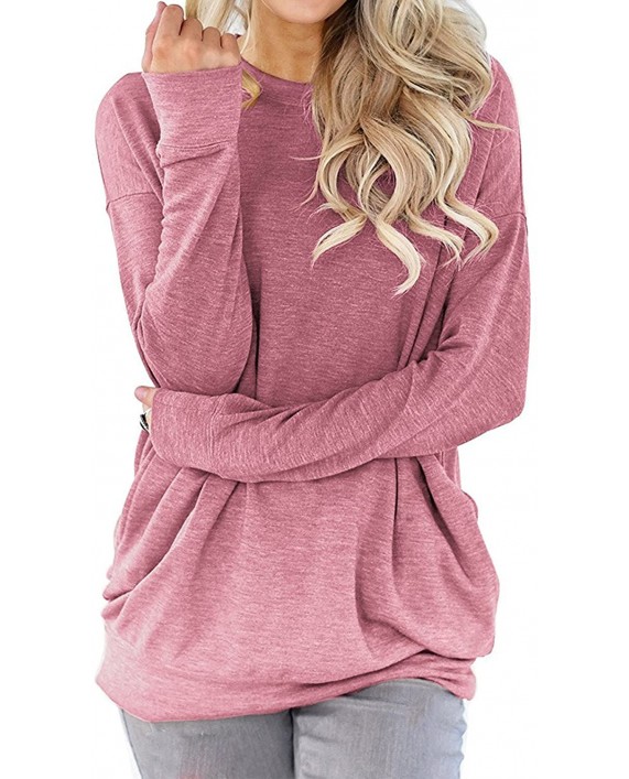LYXIOF Women Round Neck Long Sleeve Sweatshirt Pocket Pullover Loose Shirts Tunic Tops at Women’s Clothing store