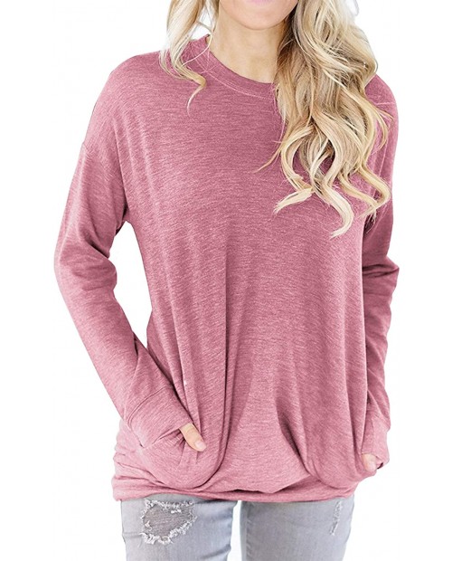 LYXIOF Women Round Neck Long Sleeve Sweatshirt Pocket Pullover Loose Shirts Tunic Tops at  Women’s Clothing store