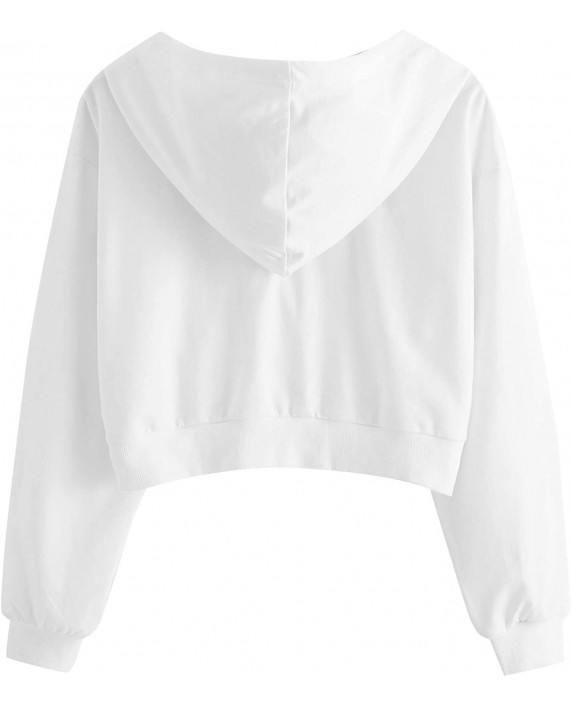 MAKEMECHIC Women Solid Twist Front Long Sleeve Drawstring Crop Top Sweatshirts Hoodies at Women’s Clothing store