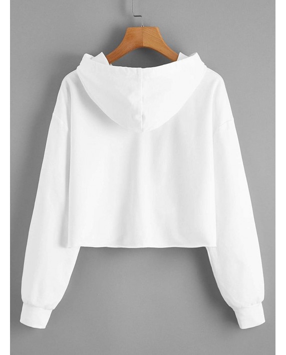 MAKEMECHIC Women's Butterfly Print Long Sleeve Drawstring Crop Top Sweatshirt Hoodie at Women’s Clothing store