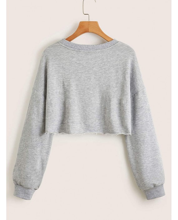 MakeMeChic Women's Solid Long Sleeve Raw Hem Pullover Crop Sweatshirt Tops at Women’s Clothing store
