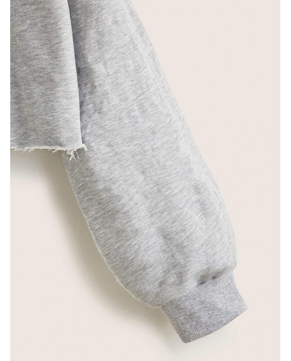 MakeMeChic Women's Solid Long Sleeve Raw Hem Pullover Crop Sweatshirt Tops at Women’s Clothing store