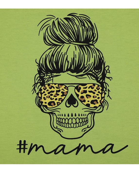 Mama Shirts Women Funny Mom Sweatshirt Leopard Skull Graphic Tee Casual Long Sleeve Pullover Tops at Women’s Clothing store