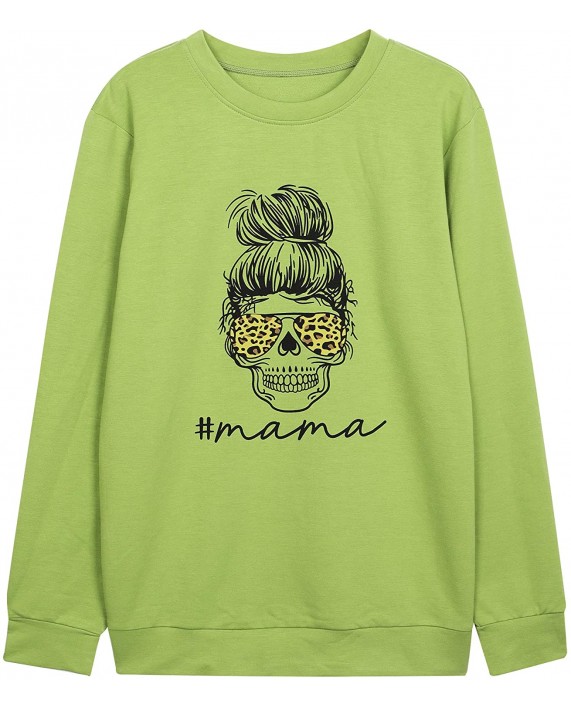 Mama Shirts Women Funny Mom Sweatshirt Leopard Skull Graphic Tee Casual Long Sleeve Pullover Tops at Women’s Clothing store