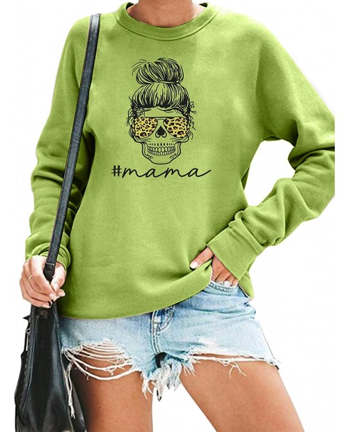 Mama Shirts Women Funny Mom Sweatshirt Leopard Skull Graphic Tee Casual Long Sleeve Pullover Tops at  Women’s Clothing store