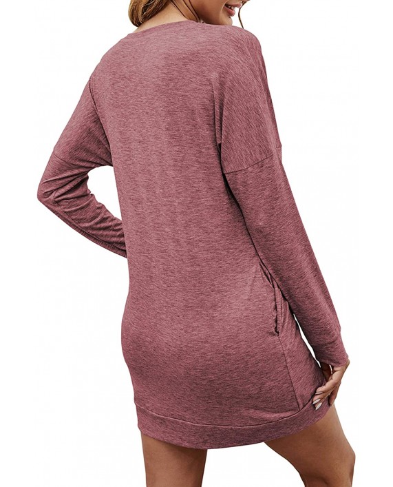 MAYAMANG Women's Long Sleeve Casual Dresses Loose Crewneck Tuinc Sweatshirt Dress with Pockets at Women’s Clothing store