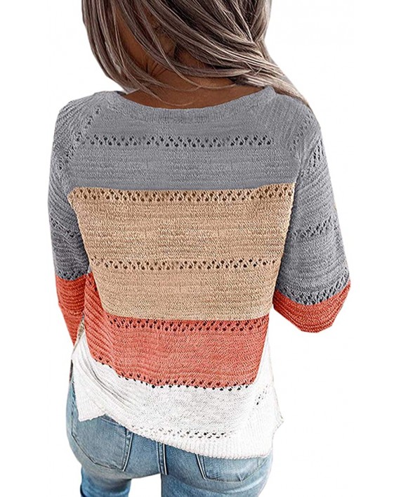 MAYFASEY Women's Color Block Striped Hoodies Sweater Long Sleeve Casual Loose Knitted Pullover Sweatshirt Tops at Women’s Clothing store