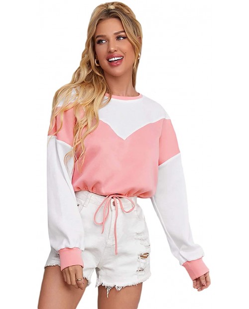 Milumia Women Casual Colorblock Crop Top Drawstring Hem Long Sleeve Sweatshirt at  Women’s Clothing store