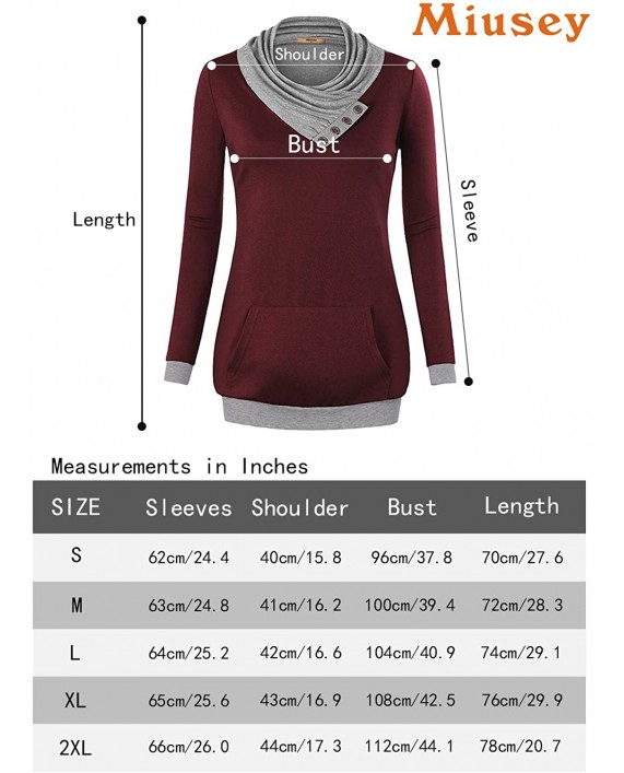 Miusey Womens Cowl Neck Long Sleeve Pullover Tunic Sweatshirts with Pocket at Women’s Clothing store