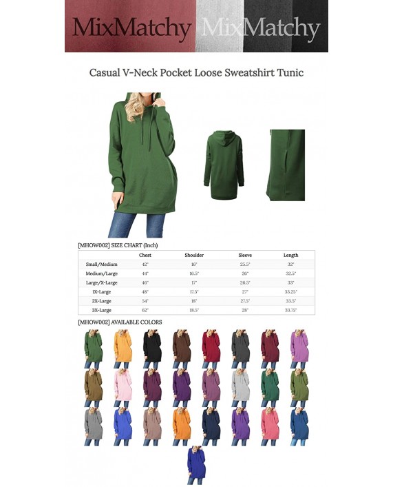 MixMatchy Women's Casual Oversized Long Sleeve Fleece Hoodie Sweatshirts Loose Pullover Tunic S~3X at Women’s Clothing store