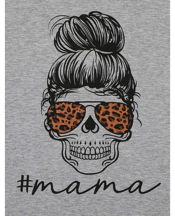 Mom Shirt for Women Mom Life Fashion Sweatshirt Funny Skull Print Top Fall Casual Long Sleeve Tee Shirts Gray at Women’s Clothing store