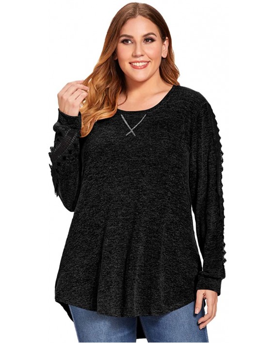 MONNURO Women's Long Sleeve Plus Size Fall Tops Casual Loose Pullover Sweatshirt Tunics Patchwork with Lace at Women’s Clothing store