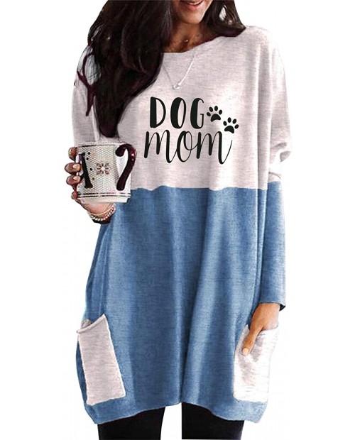 Nirovien Womens Dog Mom Sweatshirt Dress Long Sleeve Color Block Pullover Casual Tunic Tops with Pockets