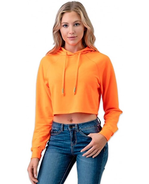 Pull Over Crop Top Long Sleeve Hoodie with Drawstrings Neon Orange Large at  Women’s Clothing store