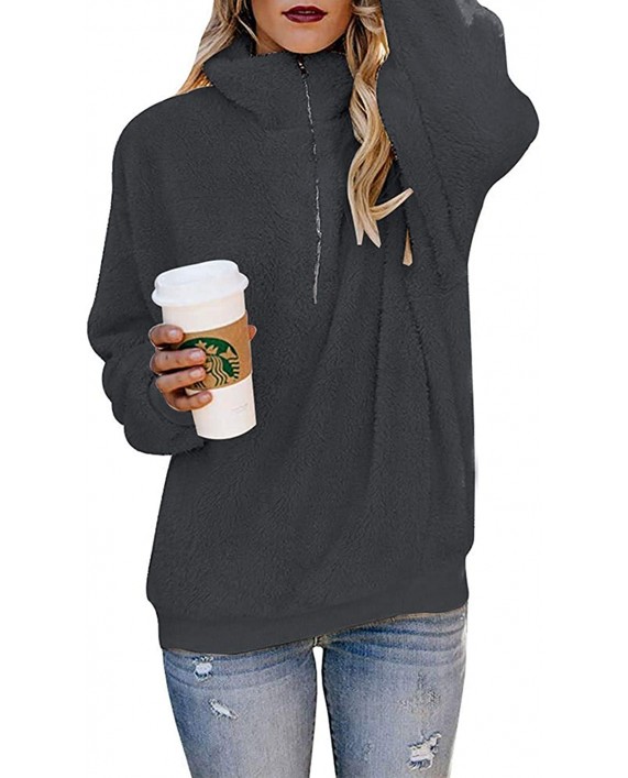 ReachMe Womens Oversized Quarter Zip Sherpa Pullover with Pockets Fleece Sweatshirt Fuzzy Hoodie Outwear