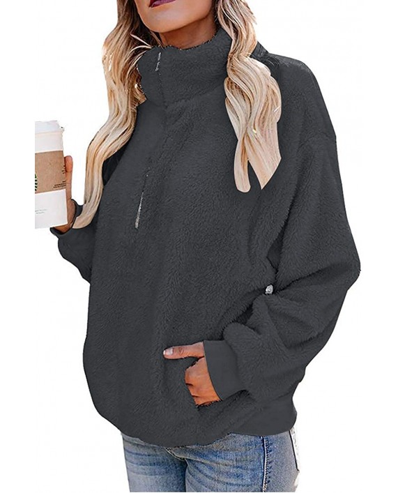 ReachMe Womens Oversized Quarter Zip Sherpa Pullover with Pockets Fleece Sweatshirt Fuzzy Hoodie Outwear