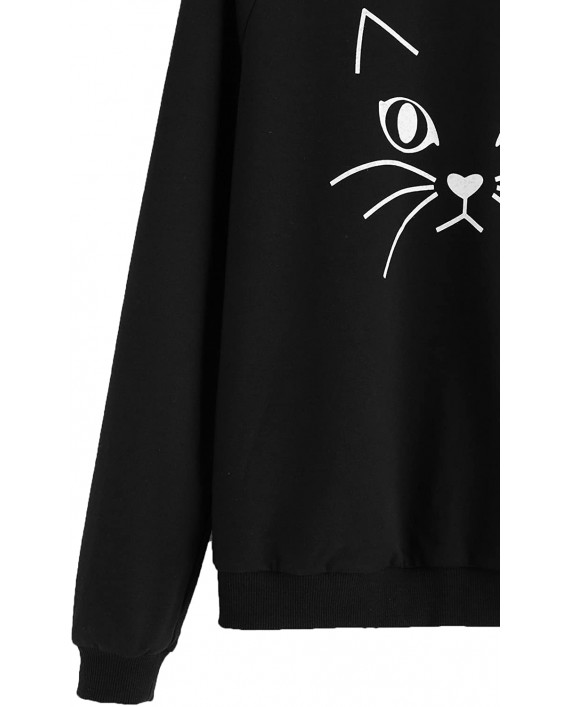 ROMWE Women's Cat Print Lightweight Sweatshirt Long Sleeve Casual Pullover Shirt at Women’s Clothing store