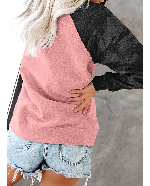 SENSERISE Womens Crewneck Camo Print Long Sleeve Sweatshirts Loose Fit Color Block Pullovers Tops at Women’s Clothing store