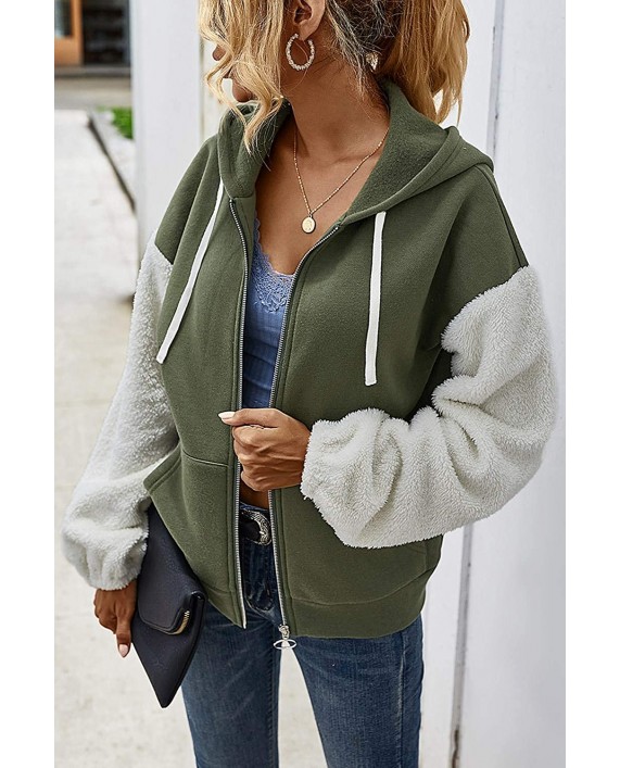 SENSERISE Womens Full Zip Up Fleece Hoodie Sherpa Sleeve Hooded Jacket Sweatshirt Coat with Pockets at Women's Coats Shop