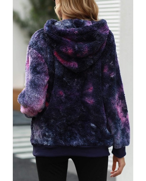SENSERISE Womens Oversized Tie Dye Sherpa Hoodie Fuzzy Sweatshirts Pullover with Pockets at Women’s Clothing store