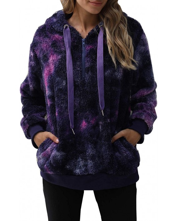 SENSERISE Womens Oversized Tie Dye Sherpa Hoodie Fuzzy Sweatshirts Pullover with Pockets at Women’s Clothing store