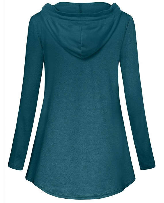 SeSe Code Women Long Sleeve V Neck Hooded Asymmetric Hem Casual Tunic Sweatshirt at Women’s Clothing store