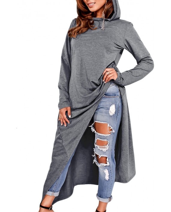 Sexyshine Women's Asymmetric Hem Solid Long Sleeve Loose Casual Pullover Hoodies Sweatshirts Maxi Dress Tunic Tops S-4XL at Women’s Clothing store