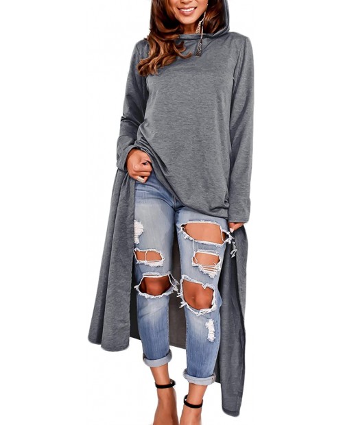 Sexyshine Women's Asymmetric Hem Solid Long Sleeve Loose Casual Pullover Hoodies Sweatshirts Maxi Dress Tunic Tops S-4XL at  Women’s Clothing store
