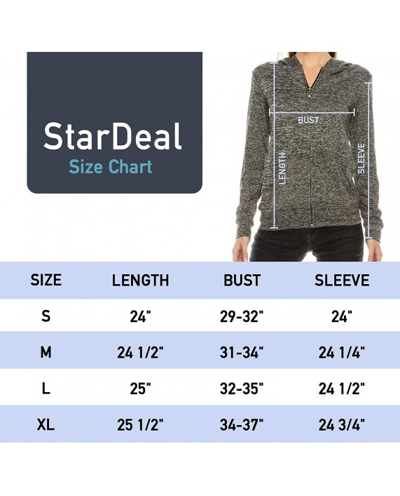 StarDeal Women's Full Zip Hoodie Jacket - Slim Fit Lightweight Long Sleeve Hooded Zip Up Sweatshirt Athletic Workout at Women’s Clothing store