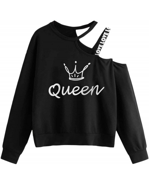 SweatyRocks Women's Casual Graphic Print Cut Out Shoulder Long Sleeve Pullover Sweatshirt at  Women’s Clothing store