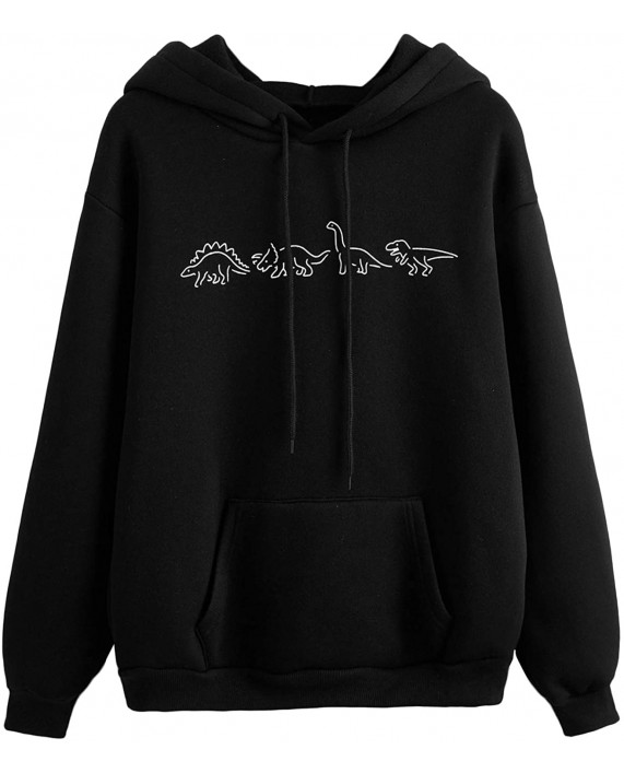 SweatyRocks Women's Casual Long Sleeve Graphic Drawstring Hooded Sweatshirt Tops with Pocket at Women’s Clothing store