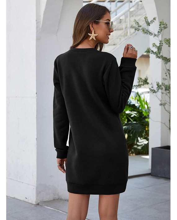 SweatyRocks Women's Casual Solid Long Sleeve Crew Neck Pocketed Tunic Sweatshirt Dress at Women’s Clothing store