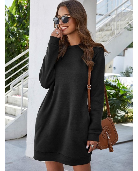 SweatyRocks Women's Casual Solid Long Sleeve Crew Neck Pocketed Tunic Sweatshirt Dress at Women’s Clothing store