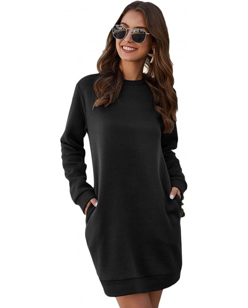 SweatyRocks Women's Casual Solid Long Sleeve Crew Neck Pocketed Tunic Sweatshirt Dress at  Women’s Clothing store