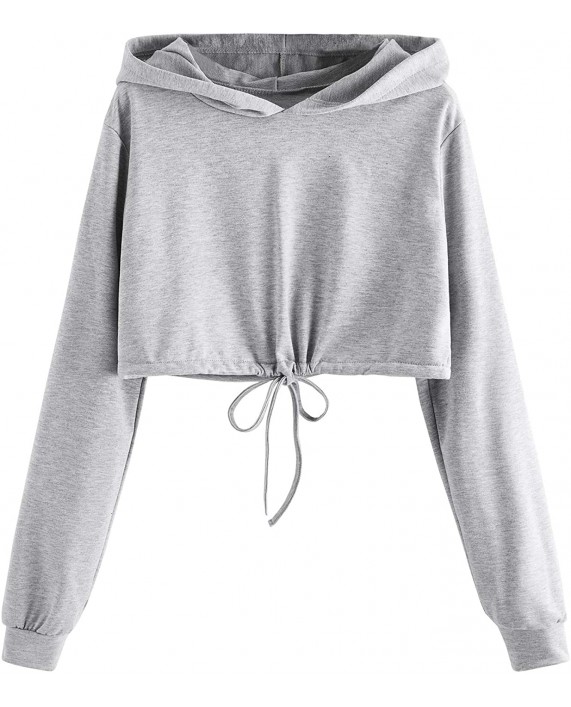 SweatyRocks Women's Drawstring Hem Long Sleeve Crop Top Sweatshirt Hoodies at Women’s Clothing store