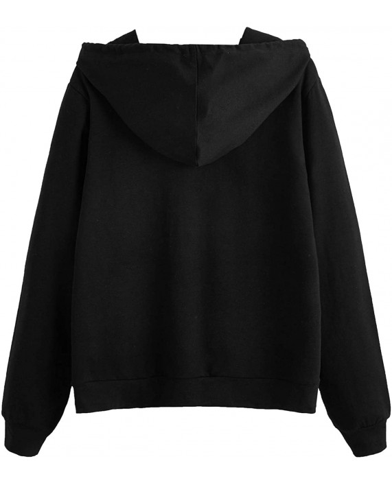 SweatyRocks Women's Hoodies Long Sleeve Pullover Drawstring Sweatshirt Hoodies with Pocket at Women’s Clothing store