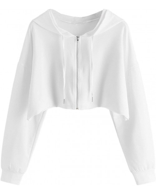 SweatyRocks Women's Long Sleeve Crop Tops Zip Up Hoodie Jacket Sweatshirts Coat at Women’s Clothing store