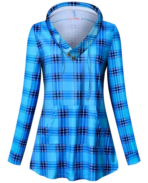 Tanst Sky Womens Long Sleeve Plaid Hoodie Shirts Tunic Tops with Pocket
