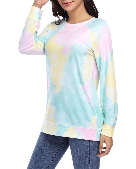 Urparcel Women's Round Neck Long-Sleeved T-Shirt Light and Slim Sweatshirt-tie-dye Tunics Shirts Tops at Women’s Clothing store