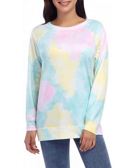 Urparcel Women's Round Neck Long-Sleeved T-Shirt Light and Slim Sweatshirt-tie-dye Tunics Shirts Tops at Women’s Clothing store