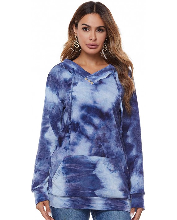 VILOVE Women Hoodies Pullover Cotton Tie Dye Long Sleeve Drawstring Casual Sweatshirt Tops with Pocket at Women’s Clothing store