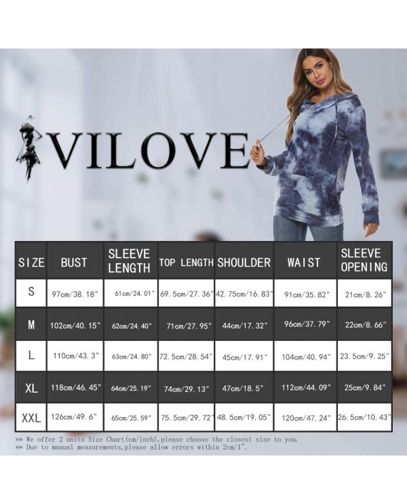 VILOVE Women Hoodies Pullover Cotton Tie Dye Long Sleeve Drawstring Casual Sweatshirt Tops with Pocket at Women’s Clothing store