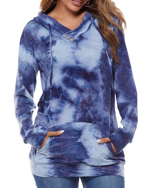 VILOVE Women Hoodies Pullover Cotton Tie Dye Long Sleeve Drawstring Casual Sweatshirt Tops with Pocket at  Women’s Clothing store