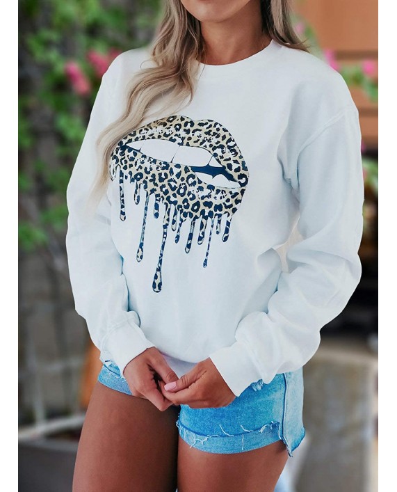 VIMPUNEC Womens Leopard Lips Long Sleeve Tops Oversized Crewneck Sweatshirt at Women’s Clothing store