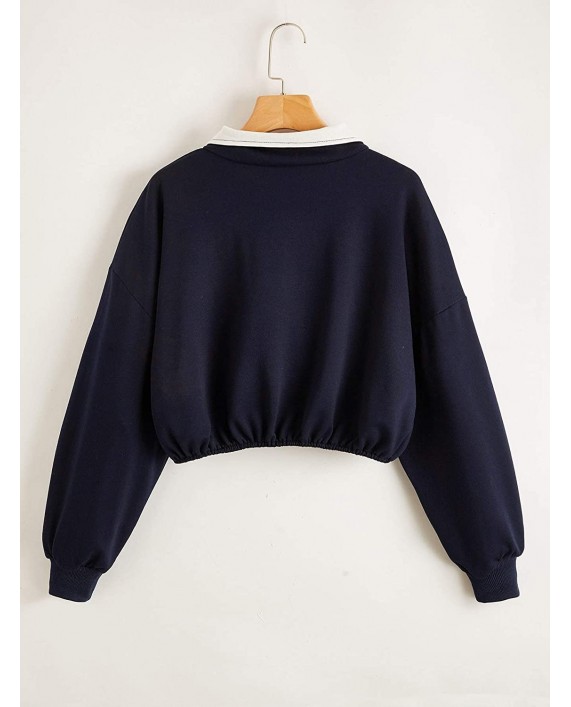WDIRARA Women's Letter Print Zip Front Collar Long Sleeve Crop Sweatshirt Top at Women’s Clothing store