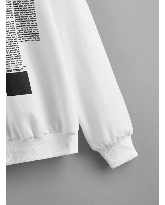 WDIRARA Women's Newspaper Print Tee Long Sleeve Round Neck Letter Print Slim Top at Women’s Clothing store