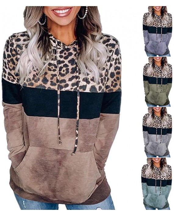 Woman Tops Leopard Print Loose Hooded Long Sleeve Sweatshirt at Women’s Clothing store