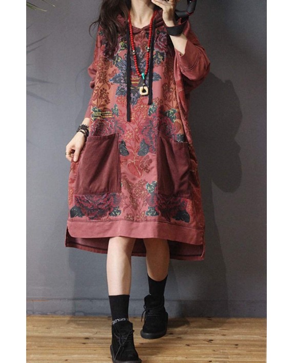 Women Casual Loose Ethnic Floral Hoodies Sweatshirts Jackets One Size P863 Red at Women's Coats Shop