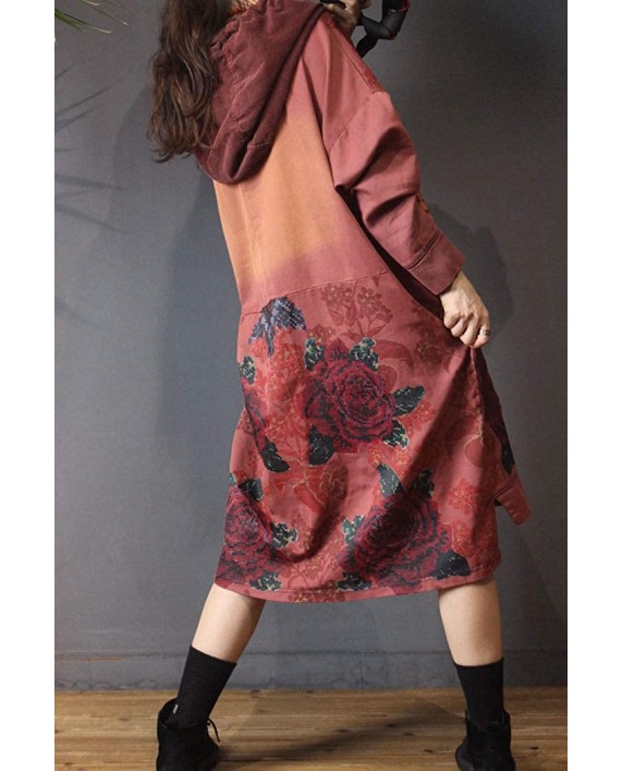 Women Casual Loose Ethnic Floral Hoodies Sweatshirts Jackets One Size P863 Red at Women's Coats Shop